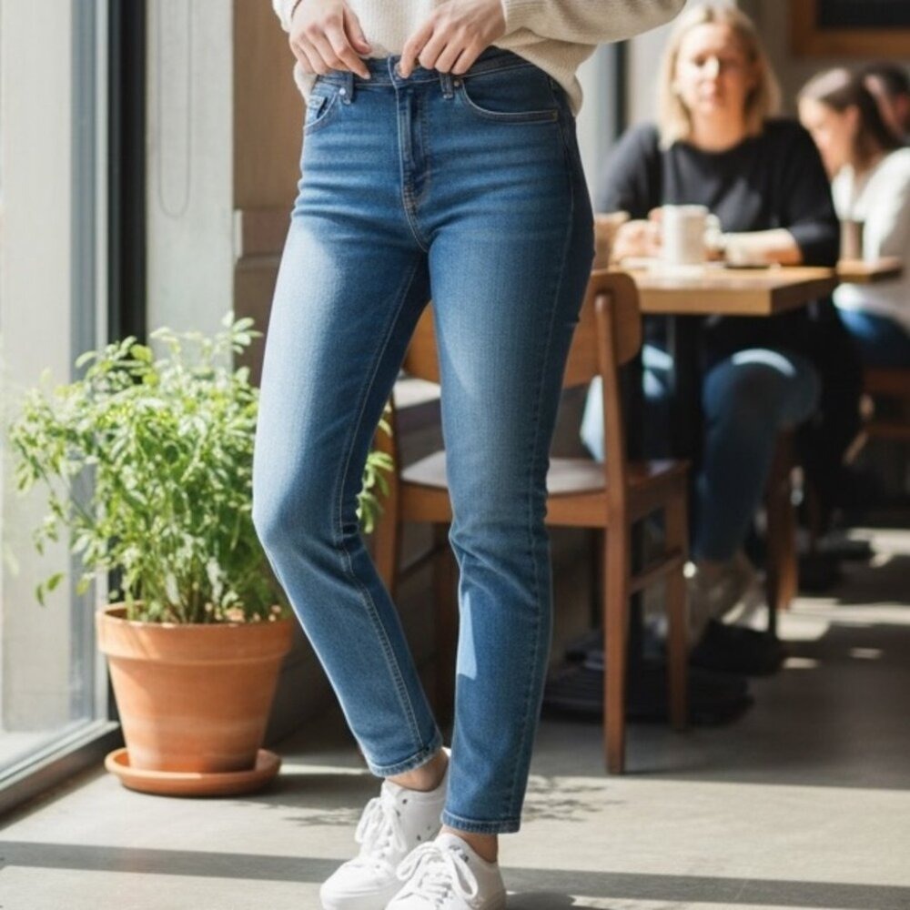 Everlane‎ Womens Blue Stretch Medium Wash Mid-Rise Denim Skinny Jeans Size 24